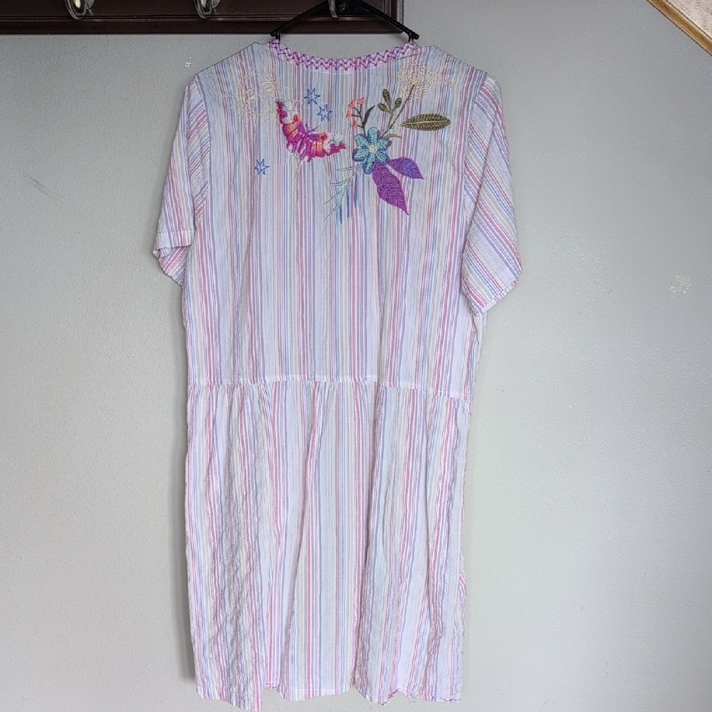 Johnny Was Nila Easy Breezy tunic in Stripe Floral Embroidered Mini Dress - Picture 9 of 11